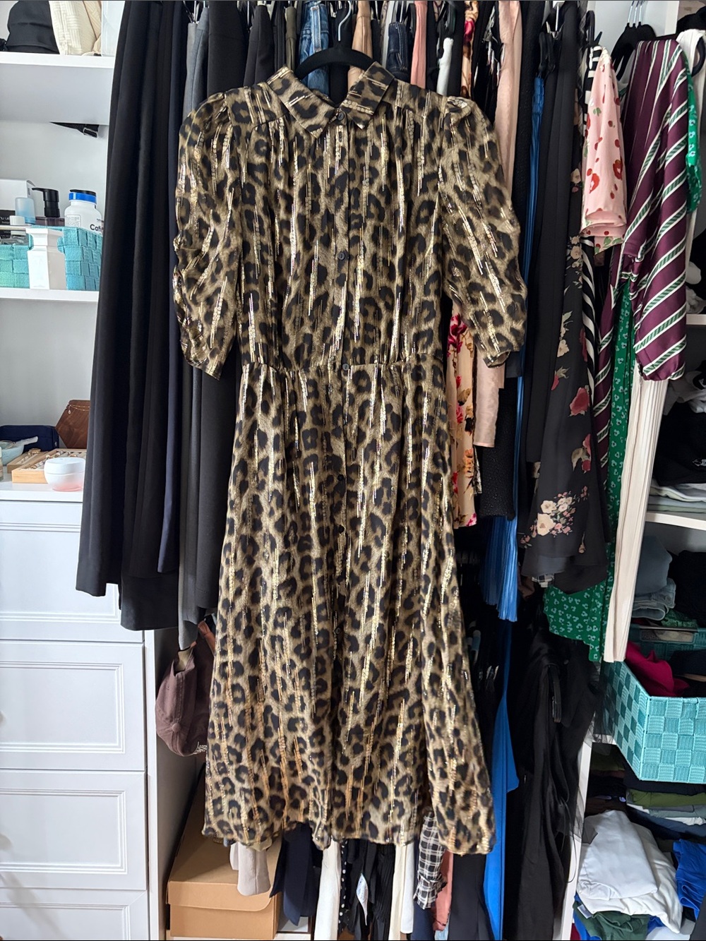 ba&sh Leopard-Print Midi Dress in Brown and Black